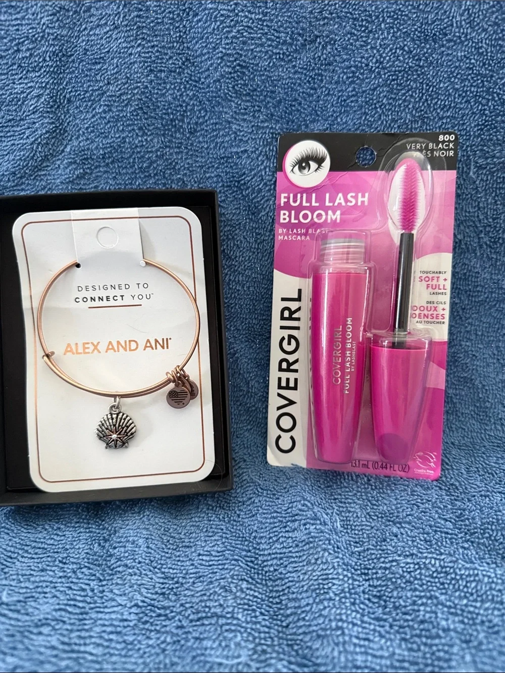 Alex and Ani Rose Gold Shell Charm Bangle with Pink CoverGirl Mascara - Picture 1 of 1